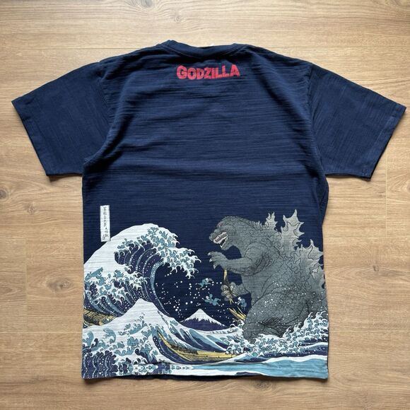 GODZILLA Toho Limited T-shirt Japanese Traditional Ukiyoe Print Navy Size L Rare - Picture 7 of 7